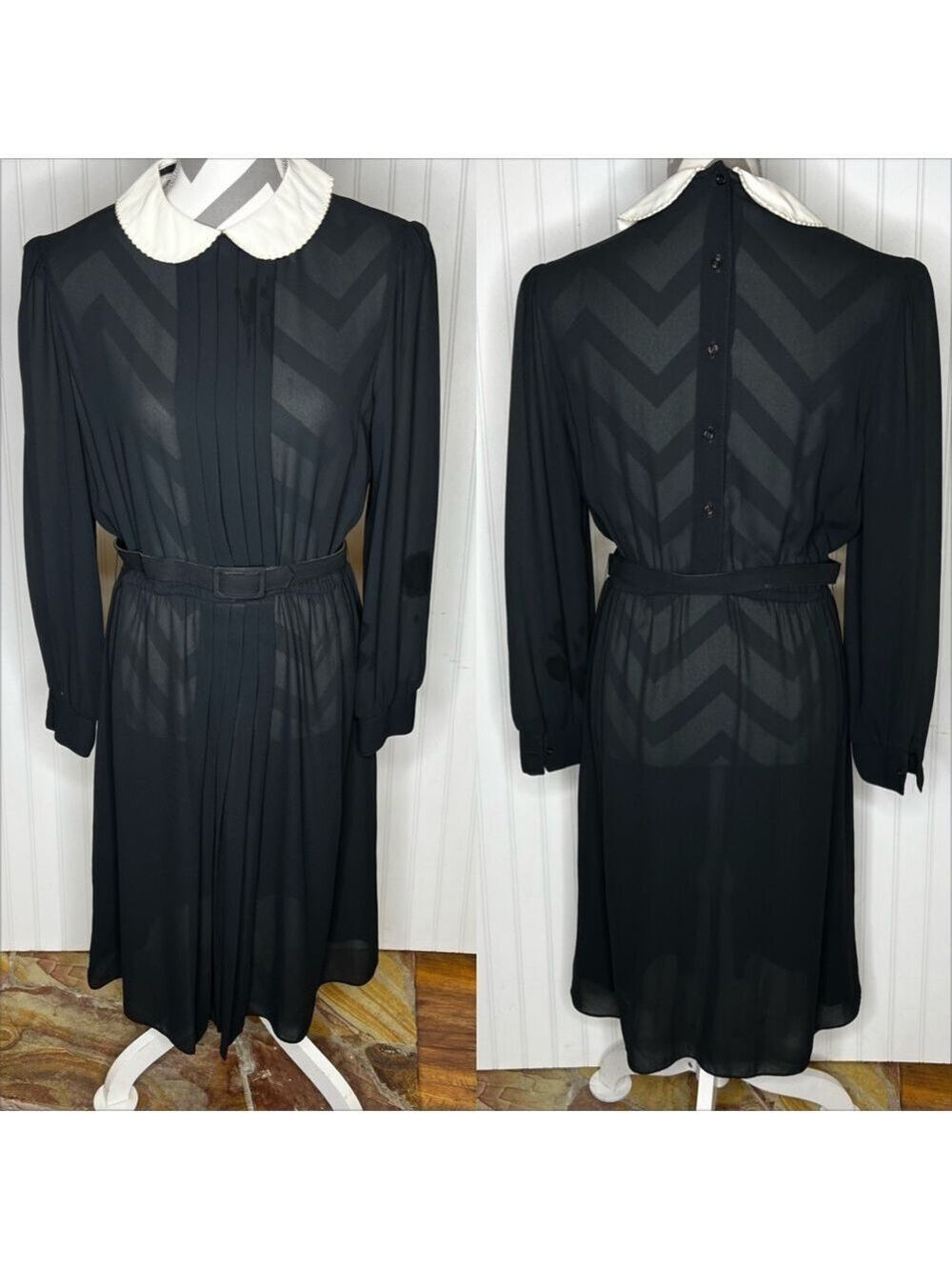 Vintage Sheer Modest Black Dress Size 13